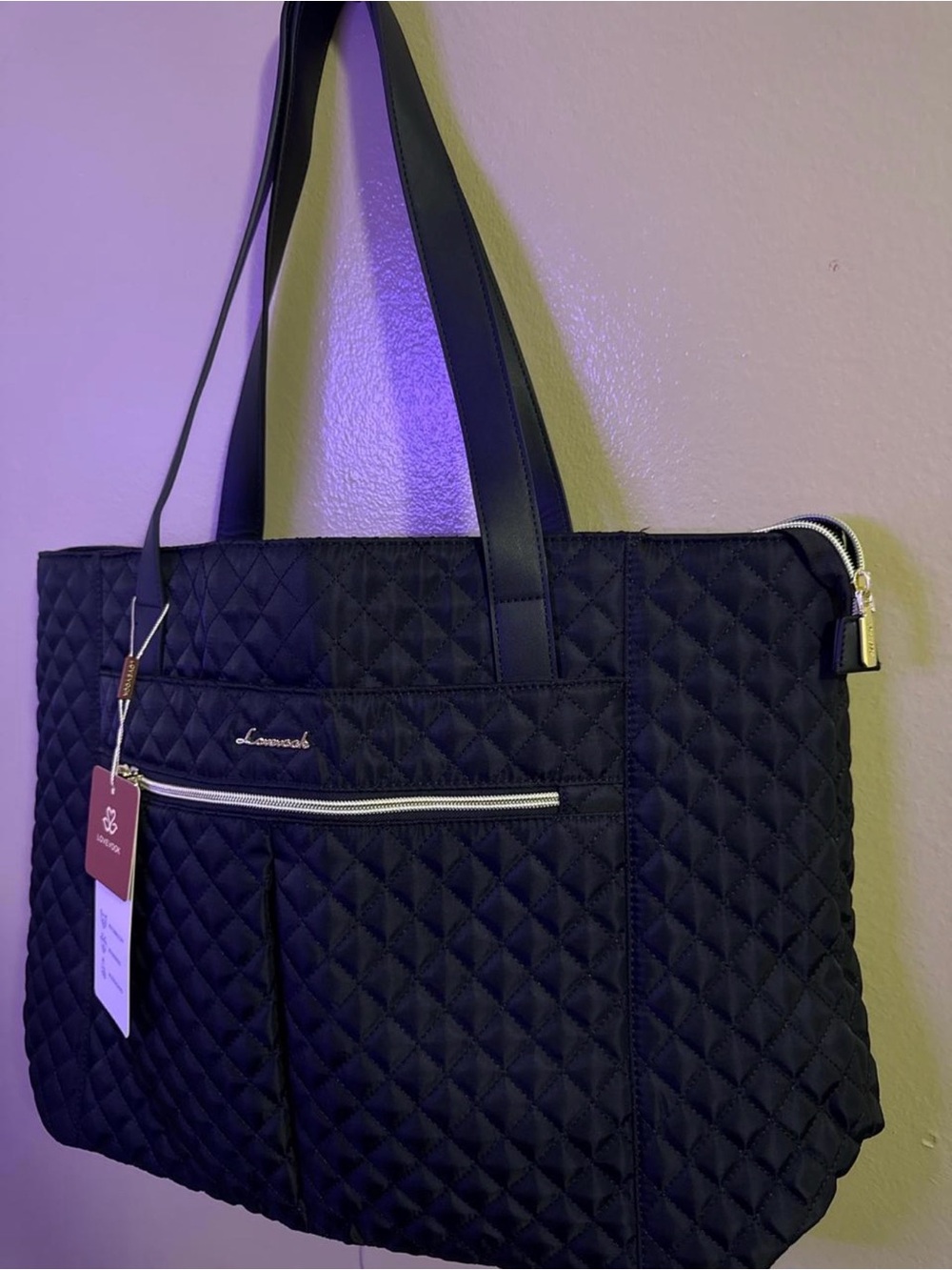 Lovevook Black Travel Tote with Front Zip Pocket